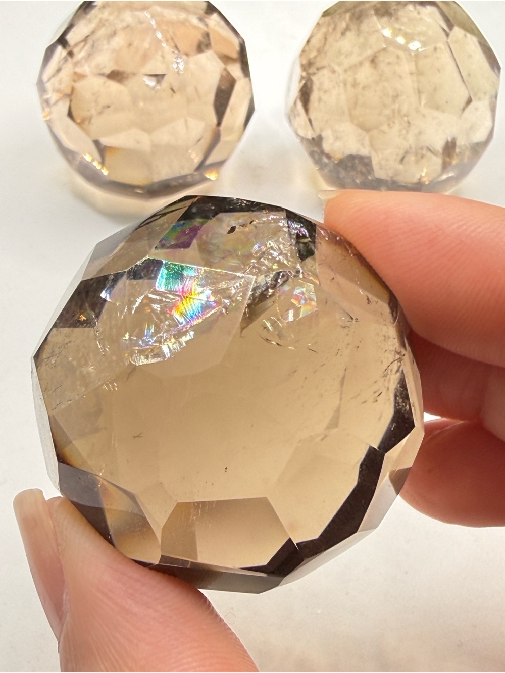 Faceted Smoky Quartz Sphere with Big Vibrant Rainbows